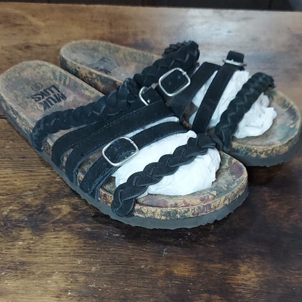 Muk Luks Black Braided Strappy Sandal/Slide